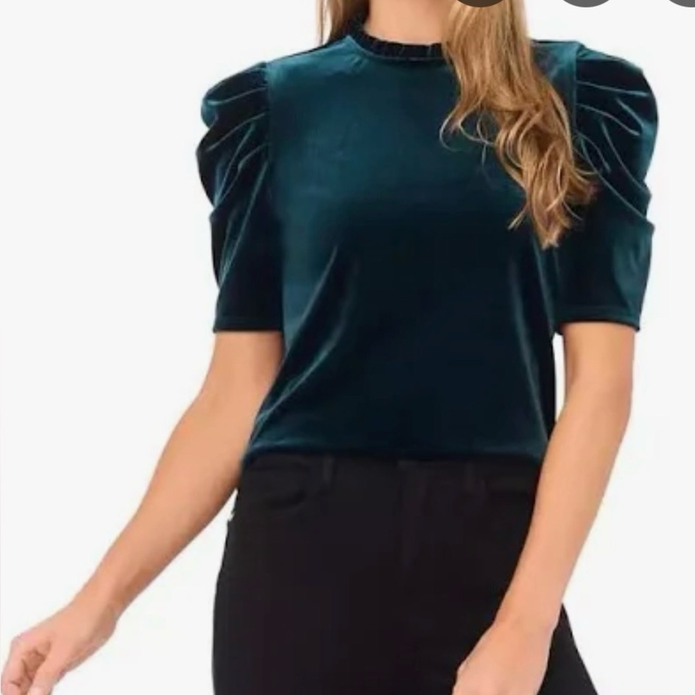 NWT CeCe Velvet Puff Sleeve Blouse - Teal sz L